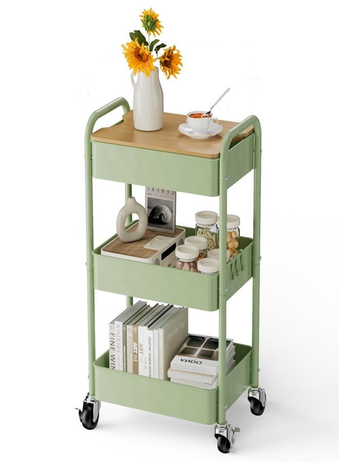 johgee 3 Tier Rolling Cart with Table top, Metal Rolling Utility Cart, Sturdy Storage Organizer Cart with Locking Wheels & Hooks for Office, Classroom, Kitchen and Bathroom - Image 1